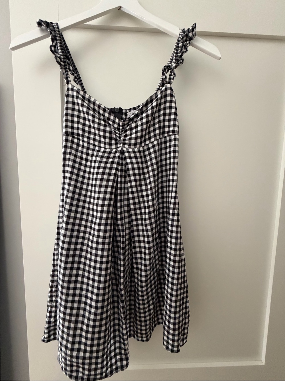 Girls Gingham Ruffle Strap Sundress - Black & White
